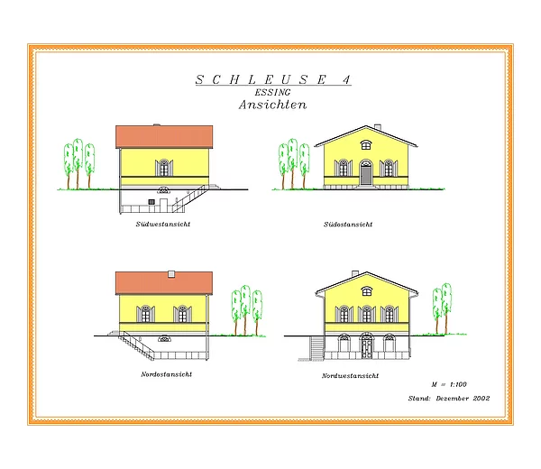 Zeichnung Ansichten Schleusenwärterhaus Nr. 4